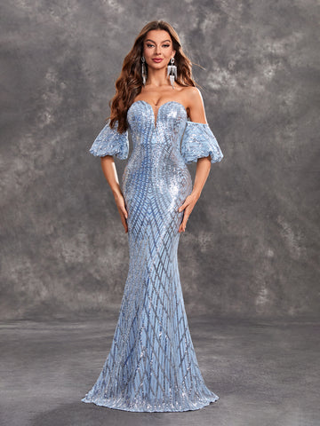 Annual Party Evening Dress Women Long Sleeveless Women Clothing Sexy Tube Top Sequ Dress