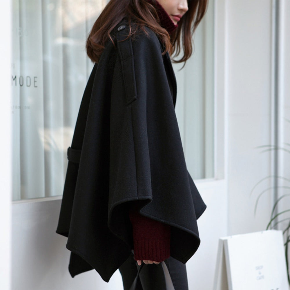 Belted Cape Coat with Wide Sleeves for Women - Tonia