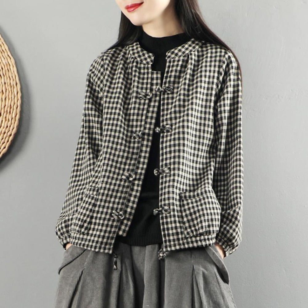 Checkered Fleece Tops Jacket for Women - Elvira