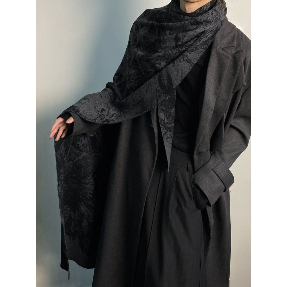 Black Floral Print Shawl Wrap Scarf for Women - Raimonda