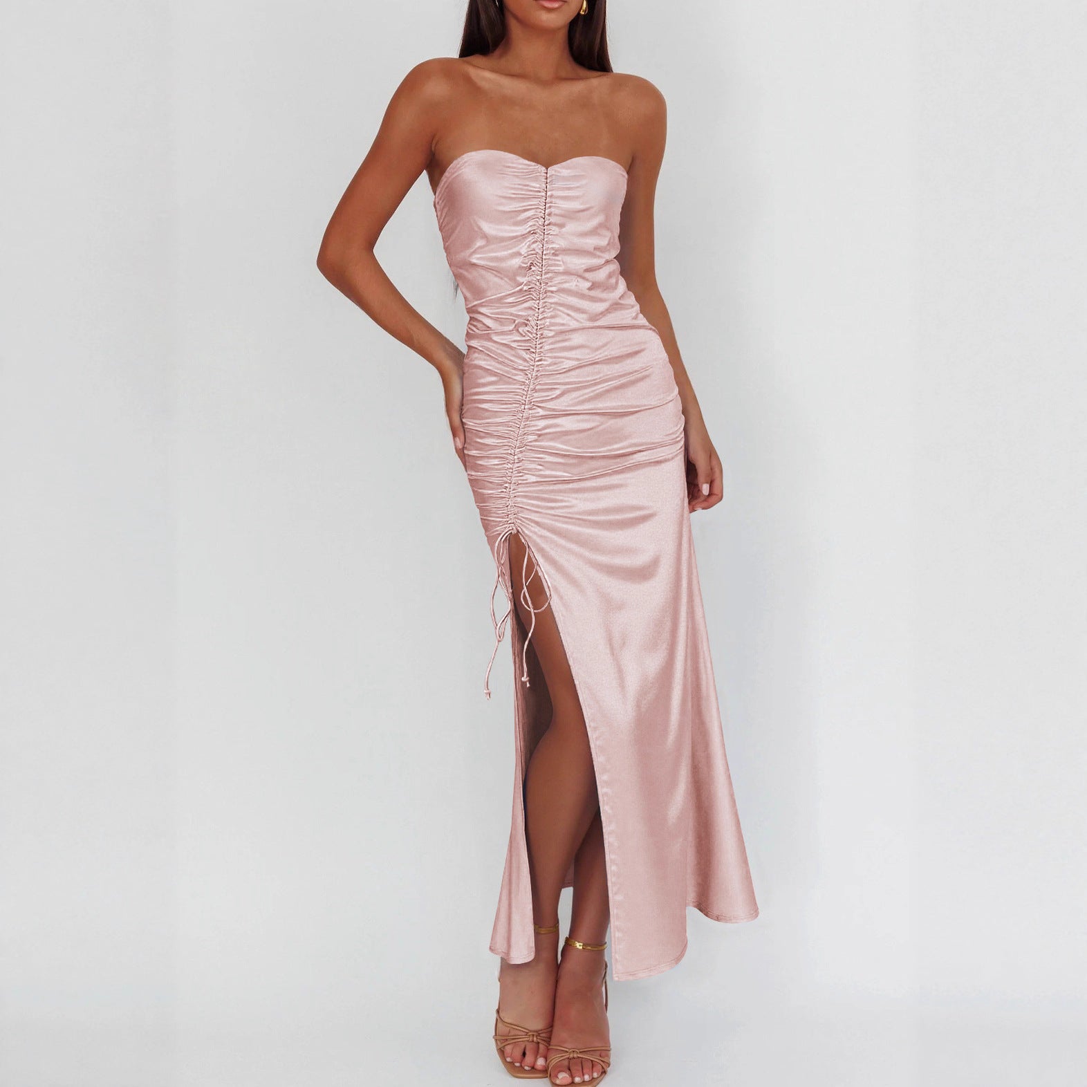Tube Top Dress Summer Sexy Side Slit Irregular Asymmetric Hip Wrapped Dress
