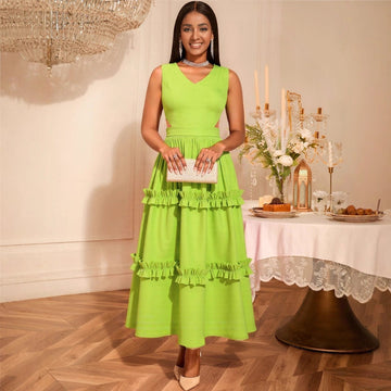 High End Waist Hollow Out Cutout Sexy V neck Party Dress Small Gathers Elegant A Swing Cocktail Evening Dress