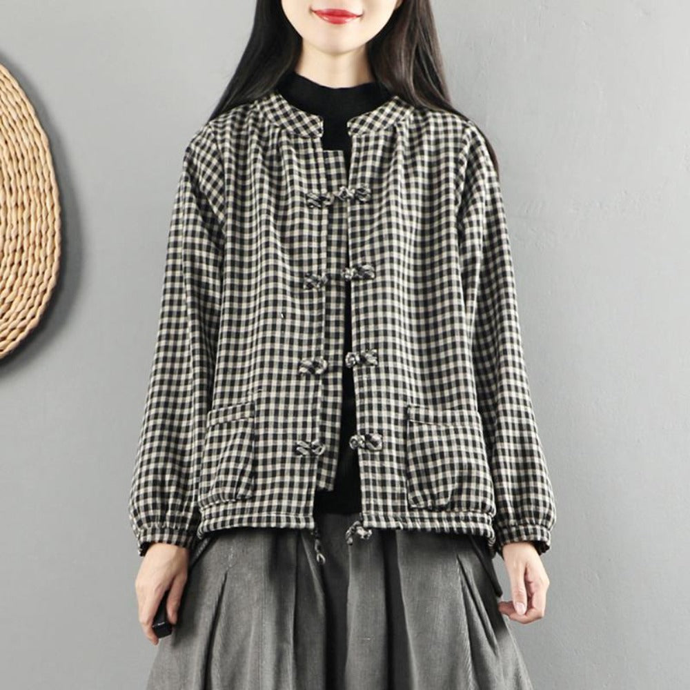 Checkered Fleece Tops Jacket for Women - Elvira